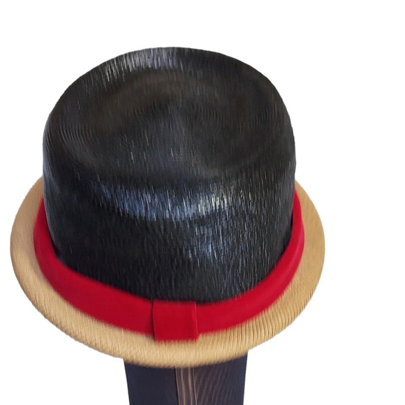 Vintage Straw Hat with Velveteen Red Bow‎ - Picture 4 of 10